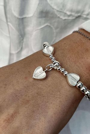 Laundry B Free Spirit Stretch Stacker Bracelet Mother of Pearl Hearts Silver